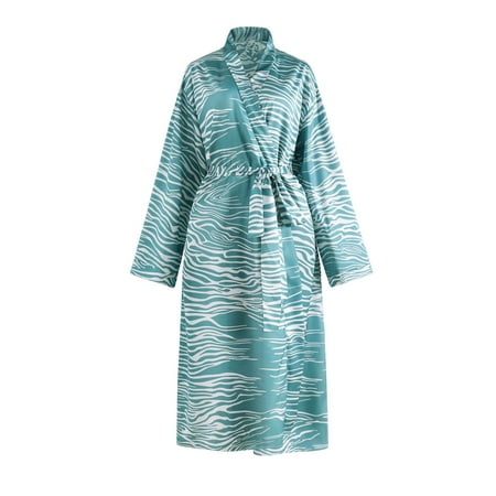 

LONKITO Womens Kimono Robe Cover Up Printed Long Sleepwear Satin Silky Nightgown Green L