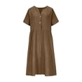thumbnail image 5 of Tqcoqu Cotton Linen Dresses for Women,Short Sleeve Button V Neck Midi Dresses,Boho Vacation Casual Sundress,Brown Women's S-XXL, 5 of 6