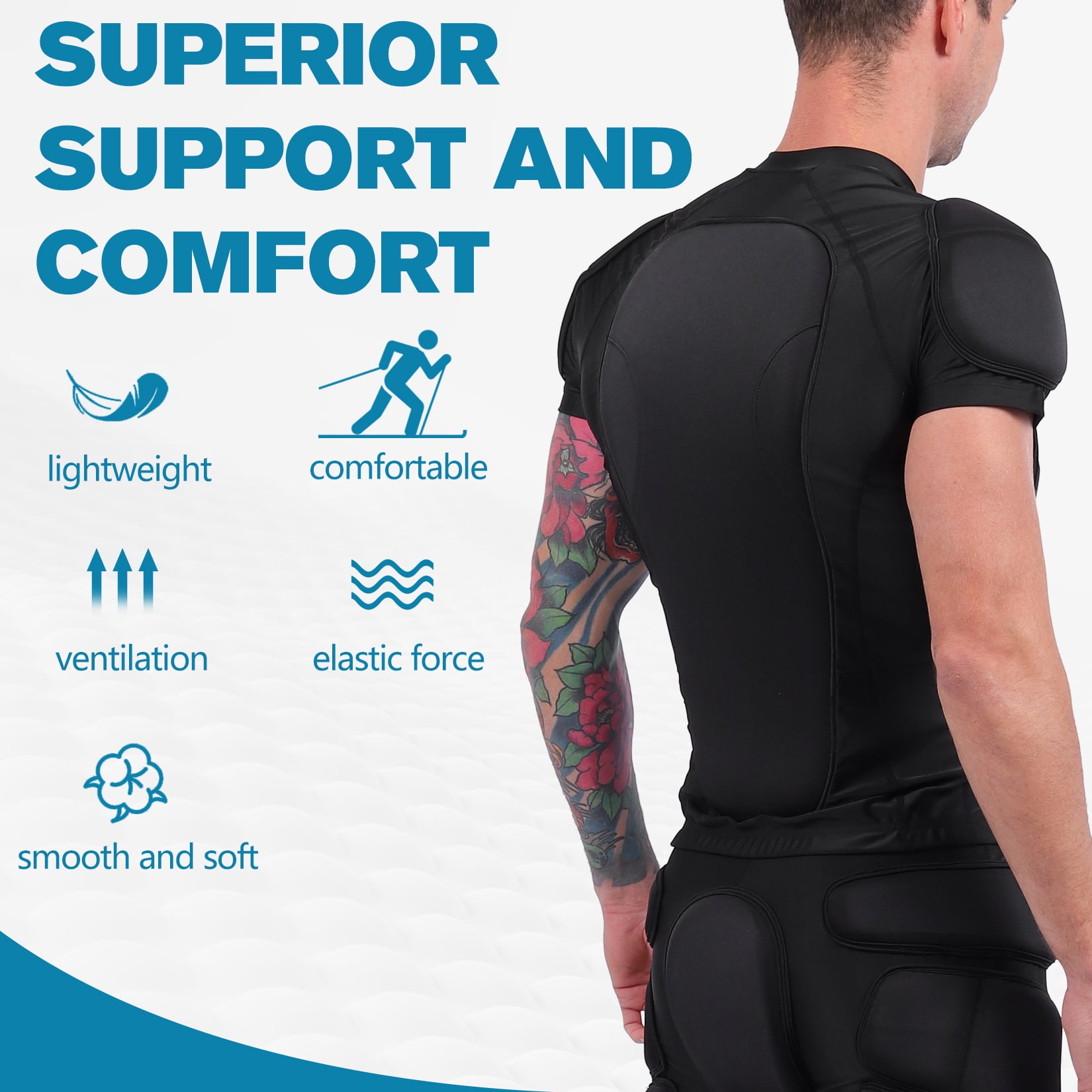 Protective Padded Shirts for Snowboard, Ski, Skate - Adult - Thick 3D Impact Pads, Lightweight & Flexible, Easy Zip Design