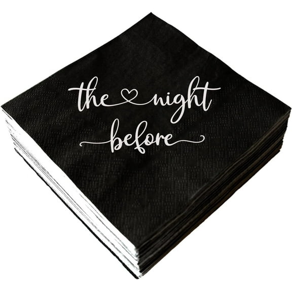 20pcs The Night Before Cocktail Napkins, Black and Silver Disposable Paper Napkins for Rehearsal Dinner Wedding Bridal Shower Engagement Bachelorette Party, Beverage Table Decorations, 3 Ply 5"x5"