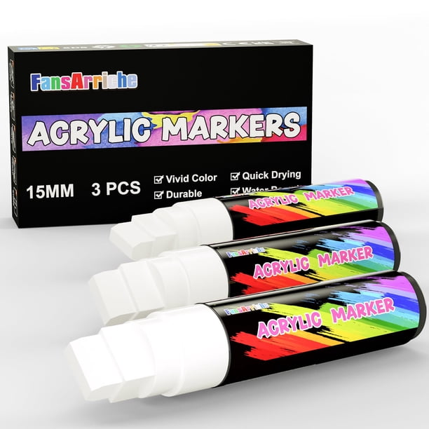 Rotuladores de pintura acrílica FansarRiche, 15 mm, Jumbo, 3 bolígrafos blancos