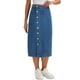thumbnail image 1 of Falda midi de mezclilla para mujer Inspire Chic, de cintura alta, con botones, casual, con abertura, falda de jeans M azul, 1 of 6