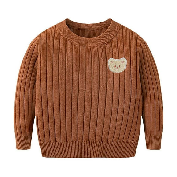 Odeerbi Kids Boys Girls Sweater Rib Knit Sweater Fall Winter Baby Pullover Sweater Embroidered Knit Sweater Round Neck Bottoming Shirt Knit Jumper Tops Brown