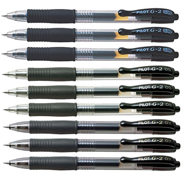 Pilot G2 retractable Black Gel Roller ballpoint pens, assorted point
