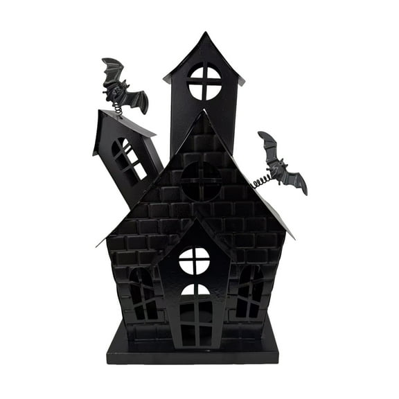 Shoreew Halloween Haunted House Candle Holder Hollow Iron Tealight Candle Stand Candlestick Table Centerpiece Home Office Desktop Decoration