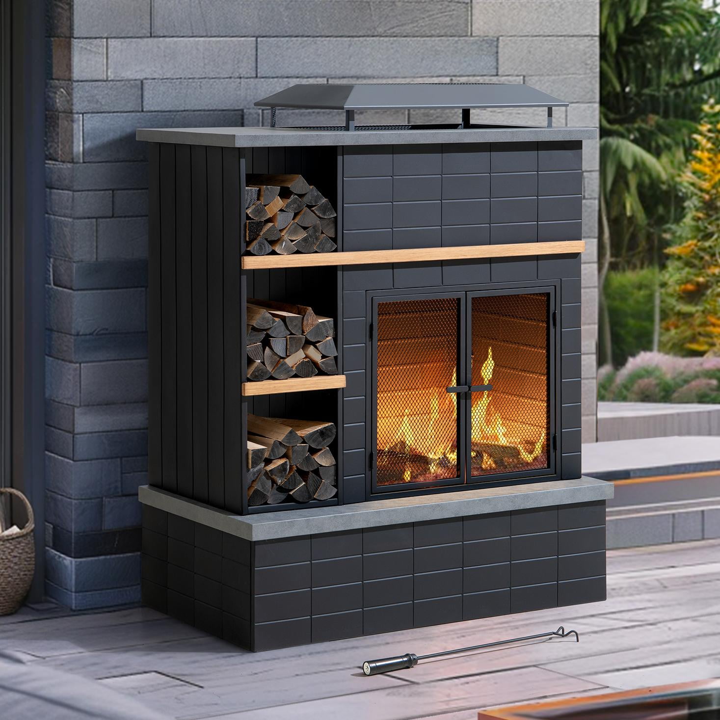 Sunjoy 42 in. Wood Burning Fireplace, Steel Outdoor Fireplace with