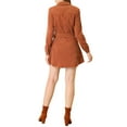 thumbnail image 3 of INSPIRE CHIC Women's Safari Point Collar Button Down Belted Corduroy Shirt Dress S Caramel, 3 of 6