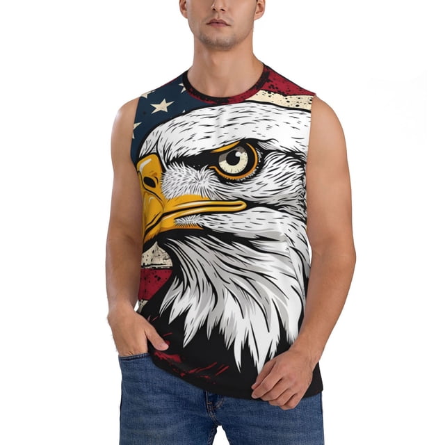 Balery American Bald Eagle Camisetas sin mangas para hombre, absorbe la humedad y protege contra el mal olor.-Small