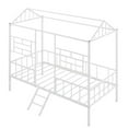 thumbnail image 3 of Metal House Bed, Twin Size Platform Bed Frame with Full-Length Guardrails and Ladder,Low Loft Bed Frame with Roof and Windows for Boys and Girls,White, 3 of 7