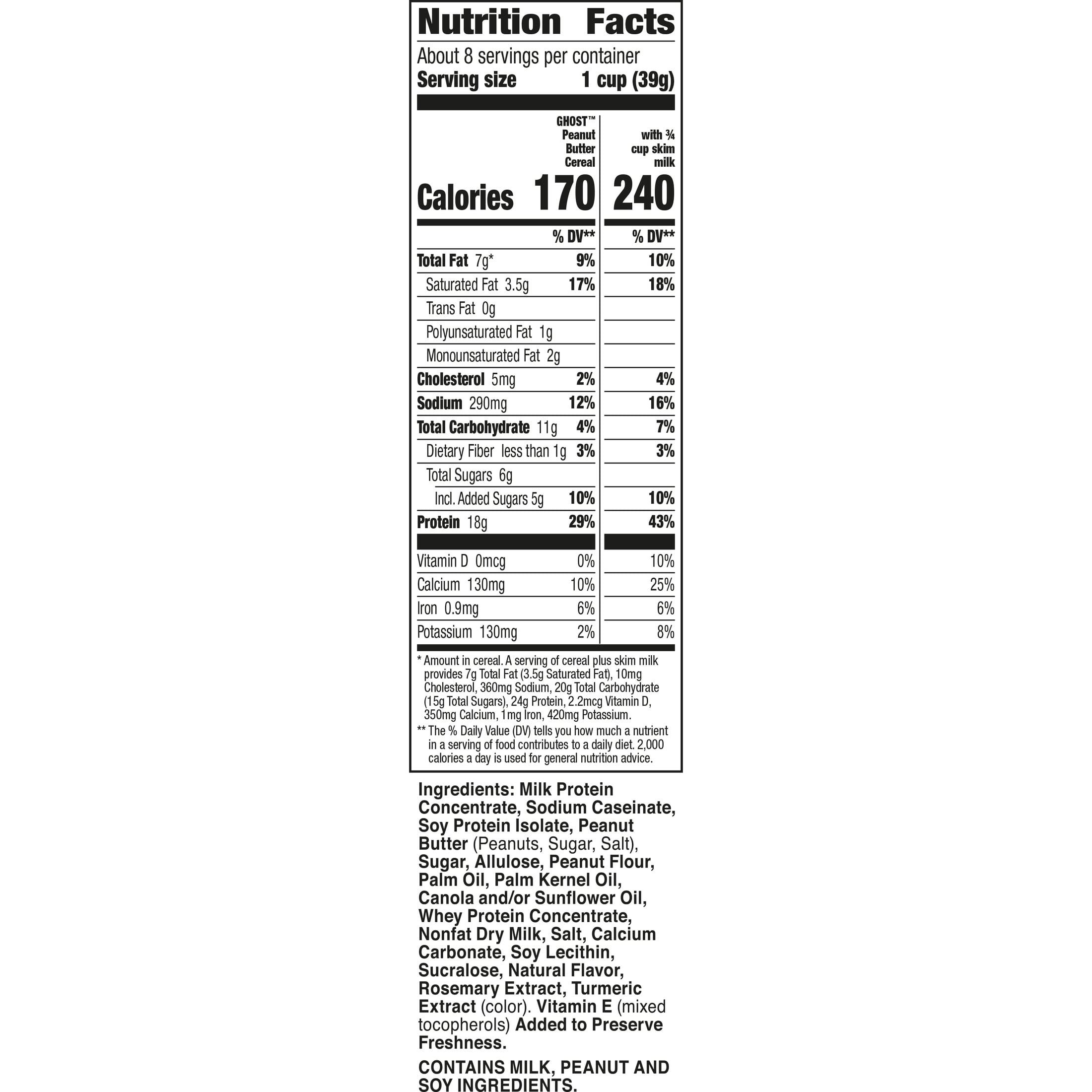 GHOST PROTEIN CEREAL, PEANUT BUTTER Flavor, 18G Protein, 10.8 oz