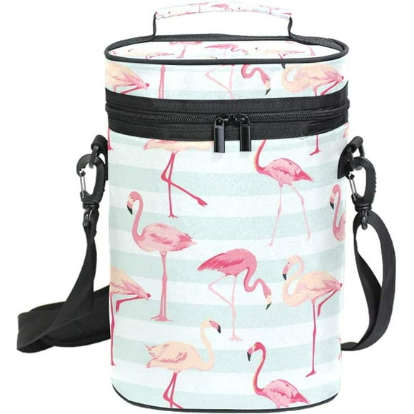 Retro Flamingo Insulated 2 Bottle Wine Carrier | Wine Tote Bag with Shoulder Strap Padded Protection | Portable Wine Cooler Carrying Bag for Travel Picnic(g)