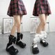 thumbnail image 4 of Calcetines de algodón acanalados Lolita para mujer, medias de tubo cortas de princesa con lazo grande de satén de colores dulces, estilo pijo, 4 of 5