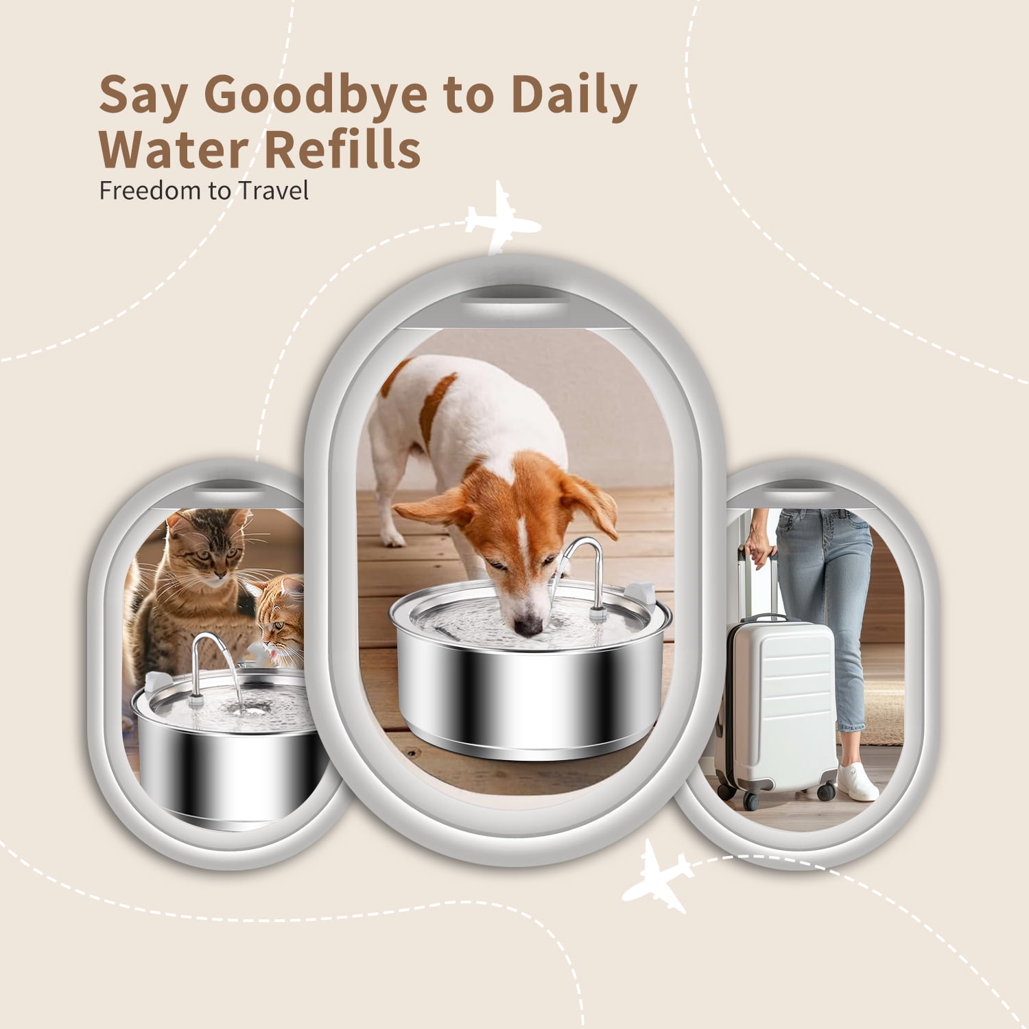 Petavista Stainless Steel Dog Water Fountain,8L/135oz Cat Water Bowl Dispenser for Large Dogs Cats