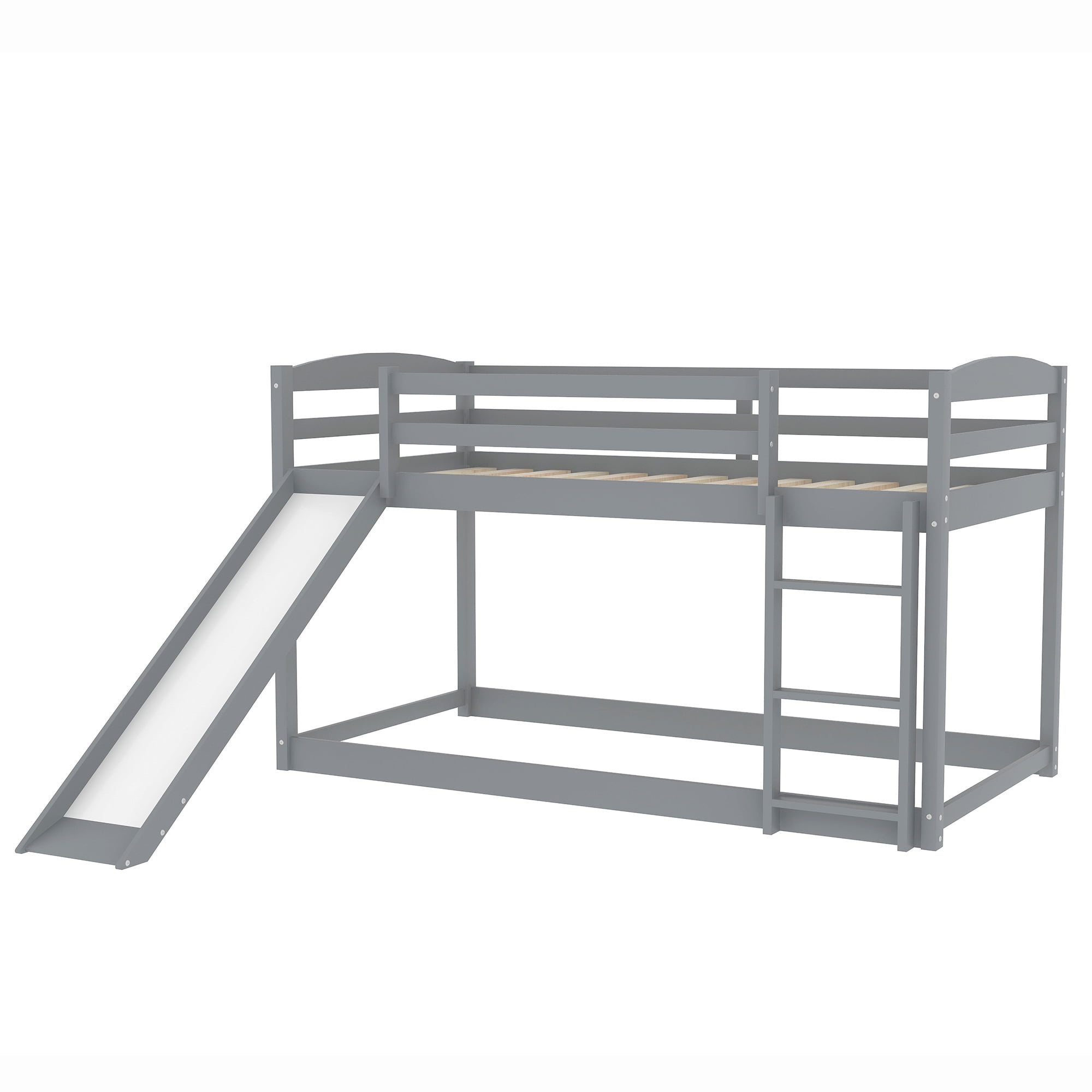 Euroco Solid Wood Kids Twin over Twin Bunk Bed with Slide and Ladder, Gray