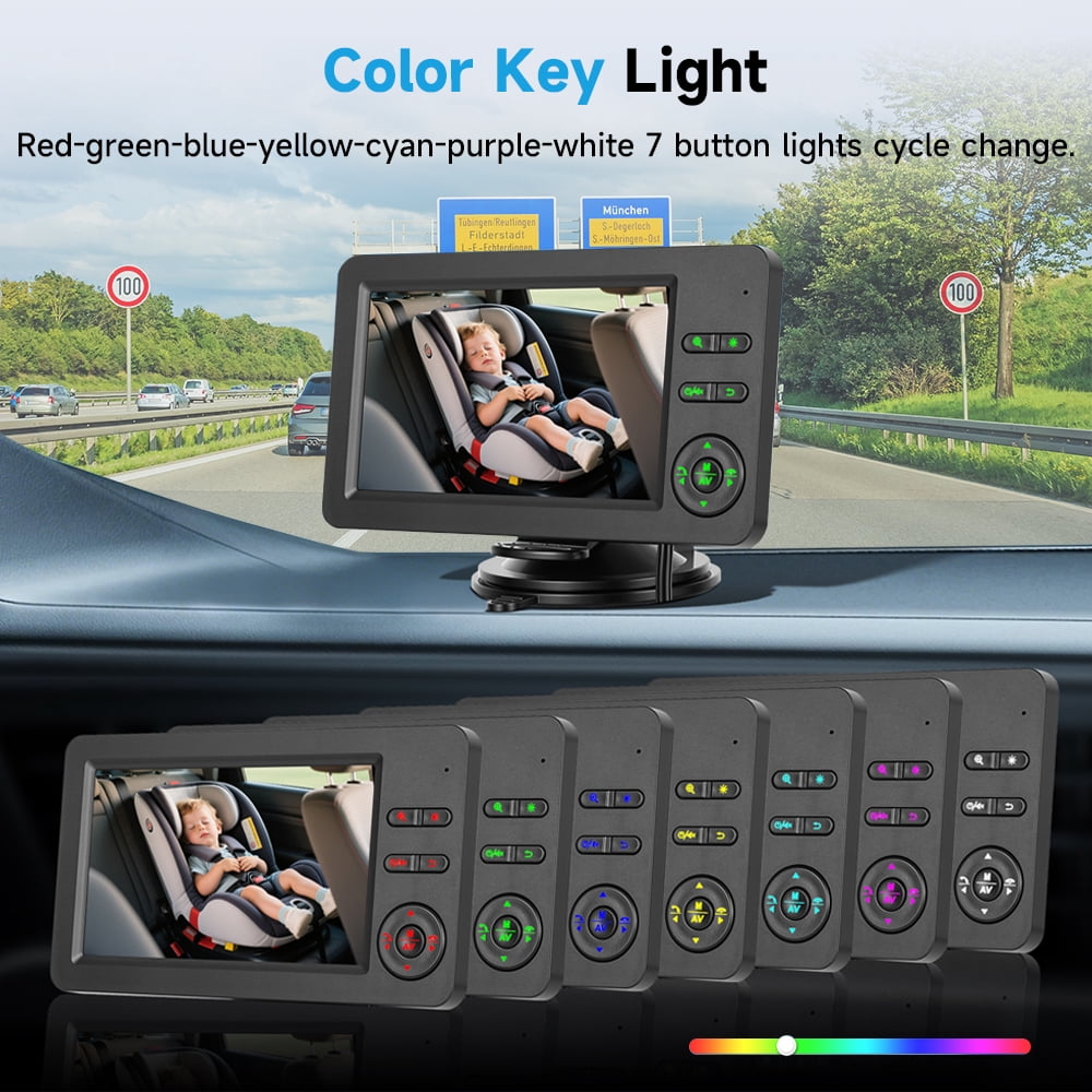 Podofo 4.3 inch Rear Seat Baby Monitor with HD 720P Infrared Night Vision Wide-Angle Lens TN Screen Camera with Bluetooth Music