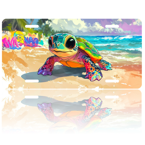 1 Pcs 2D Flat License Plate Covers & Frames, Colorful Turtle For Decorative Front, Waterproof For Decoration Aluminum License Plate Covers & Frames Cover For Men Women, 12" X 6"