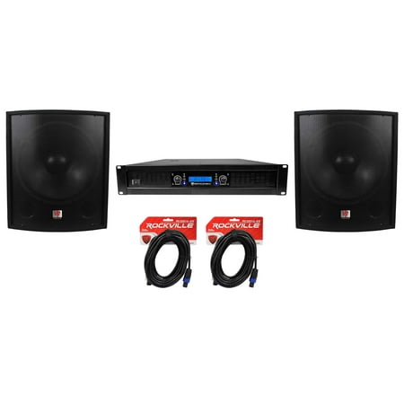 (2) Rockville SBG1188 18" Pro DJ PA Subwoofers+5000w 2-Channel Amplifier+Cables