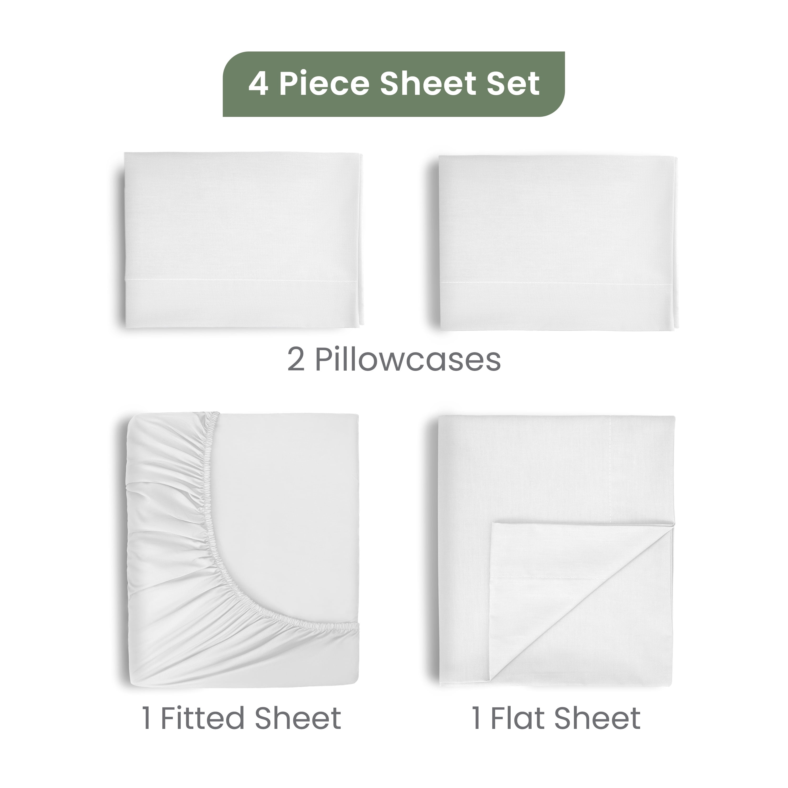 EcoPure 4-Piece King Sheet Set | 100% Organic Cotton | Comfort Washed | Deep Pocket | White