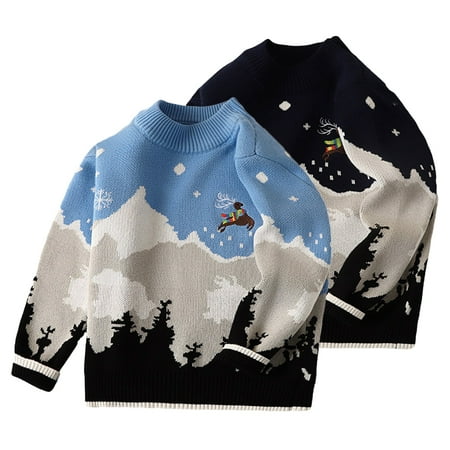 

Esaierr2-14Y Teenagers Kids Christmas Sweaters for Boys Girls Cartoon Sleigh Deer Pullover Knitted Sweater Fall Winter Warm Jumper