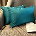 thumbnail image 4 of The HomeCentric Decorative Lumbar Pillow Cover Turquoise Pack Of 2, 12"x14" (30x35 cm) Satin Solid Oblong Pillow Cover, Modern Cushion Cover Style - Turquoise Slub Satin, 4 of 14