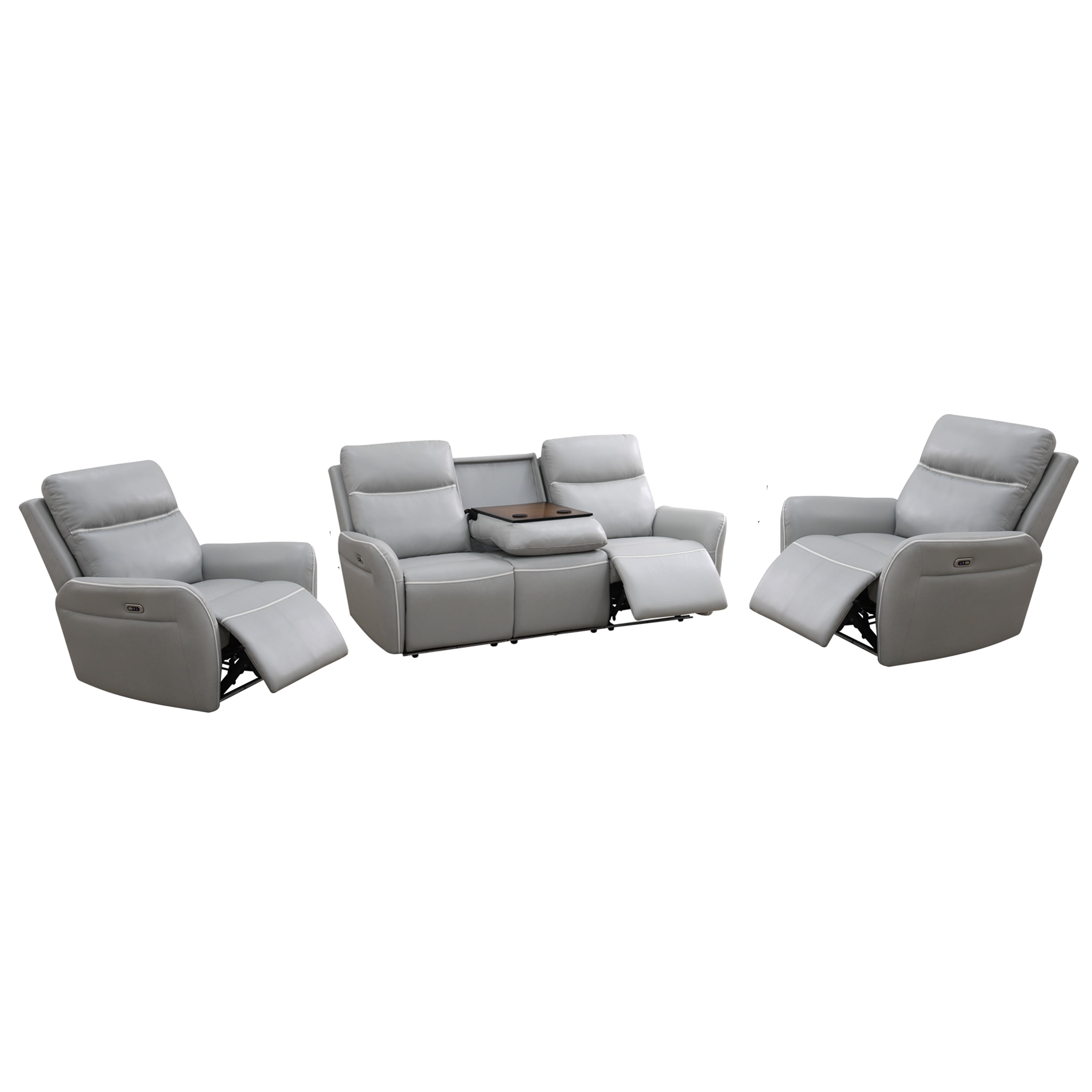 Gewnee Air Leather Recliner Sofa Set Power Reclining Sofa with Two Chair 3 Piece Reclining Living Room Set for Home Theater