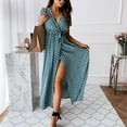 thumbnail image 4 of 2025 Clearance! asdoklhq Womens Maxi Dress Under $10,Women's V-neck Bohemian Polka Dot Print Short Sleeve Dress Long Skirt, 4 of 9