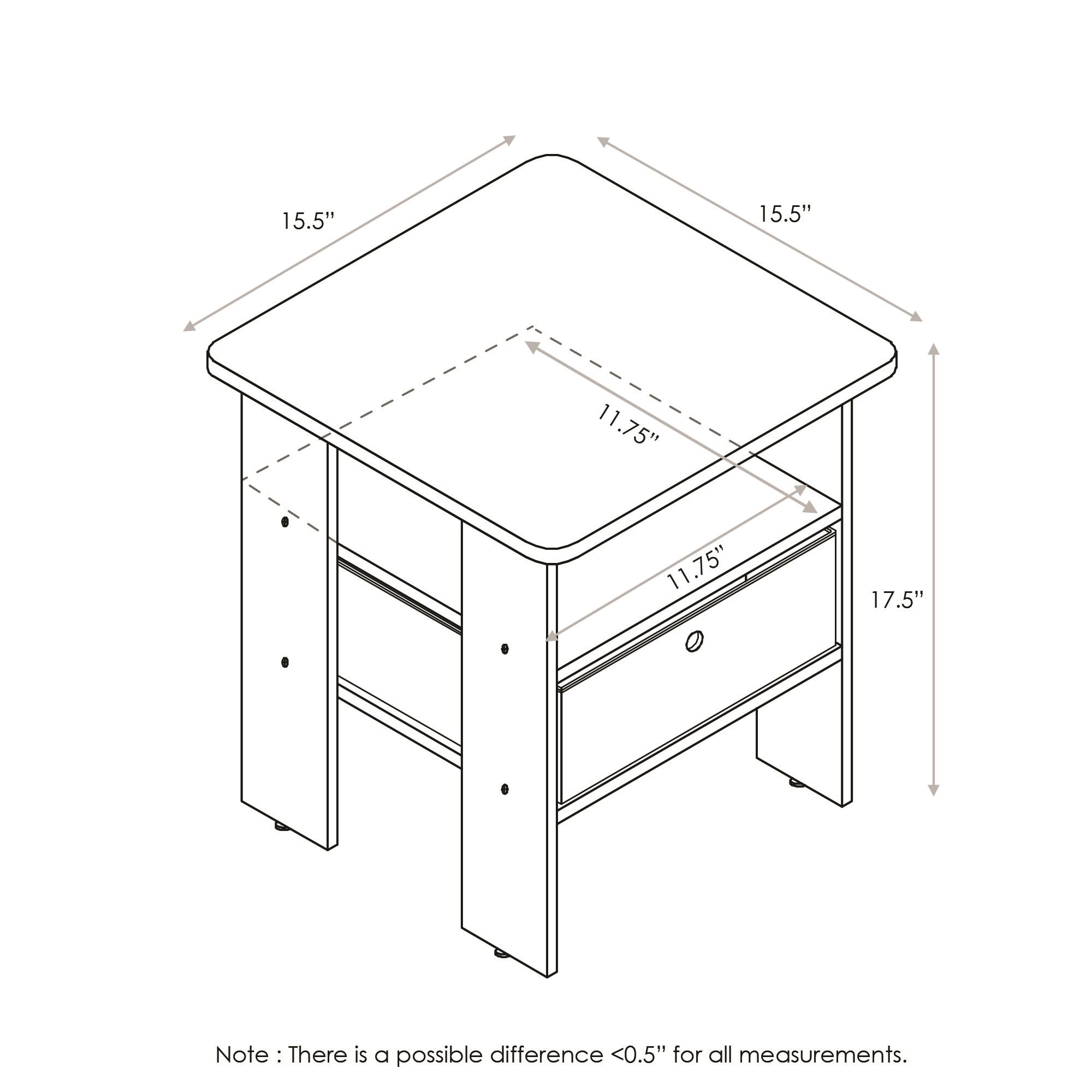 Furinno Andrey End Table with Bin Drawer, Americano/Medium Brown