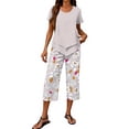 thumbnail image 3 of Womens Lounge 2 Piece Outfits Short Sleeve Tiered Tops Floral Print Wide Leg Capri Pants Summer Travel Outfits, 3 of 6