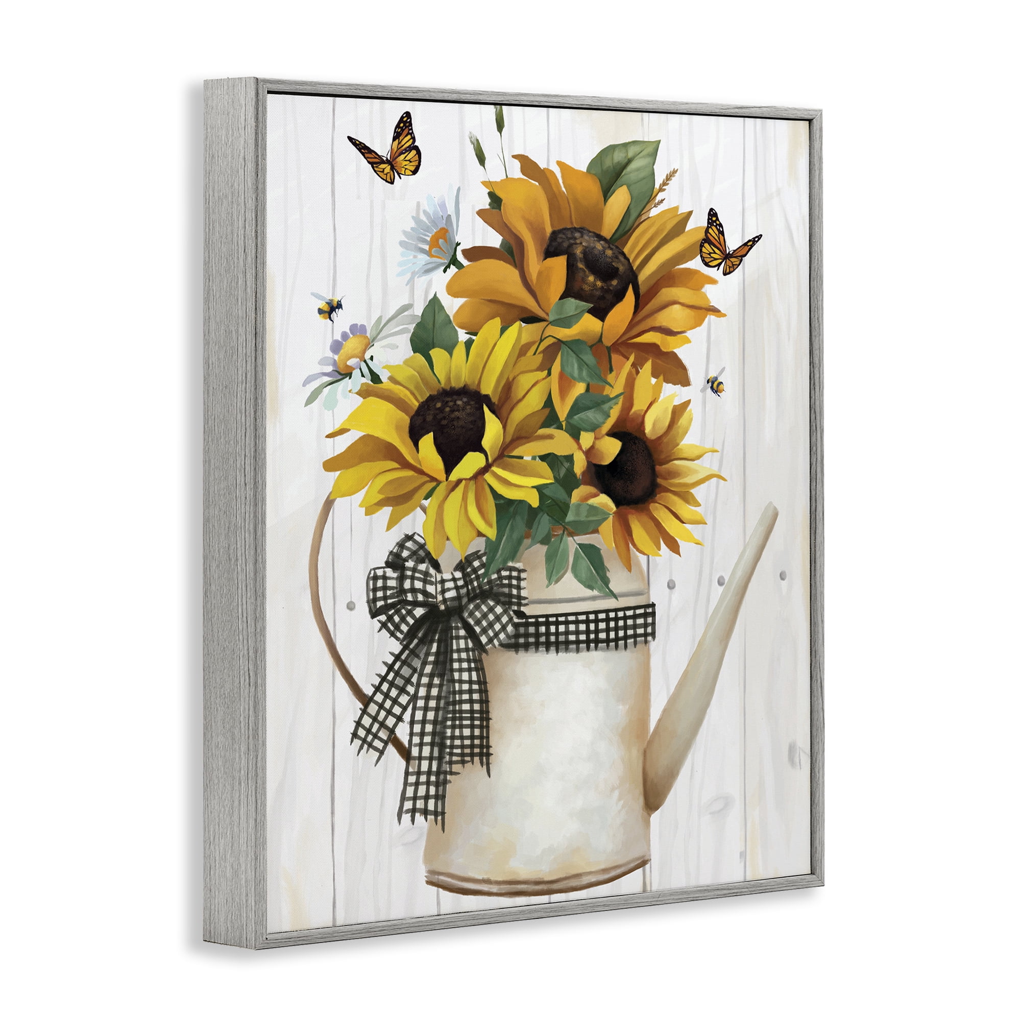 Stupell Industries Sunflower Trio in Watering Can Gray Framed Giclee Art, design by Lucca Sheppard