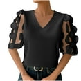 thumbnail image 2 of Karight Tops for Women Trendy Floral Lace Sleeve Round Neck Dressy Blouse Casual Summer Work Business Outfits, 2 of 8