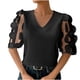 thumbnail image 2 of Karight Tops for Women Trendy Floral Lace Sleeve Round Neck Dressy Blouse Casual Summer Work Business Outfits, 2 of 8