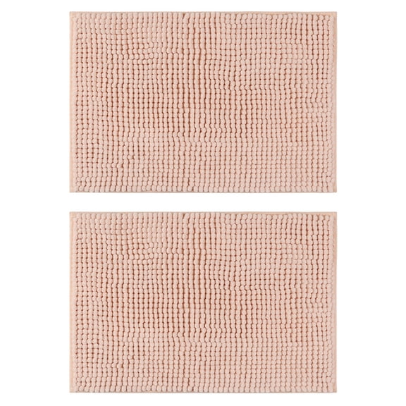 Unique Bargains 2 Pcs Microfiber Non-Slip Bathroom Mat Plush Fluffy Quick Dry Bath Rugs Pink 16" x 24"