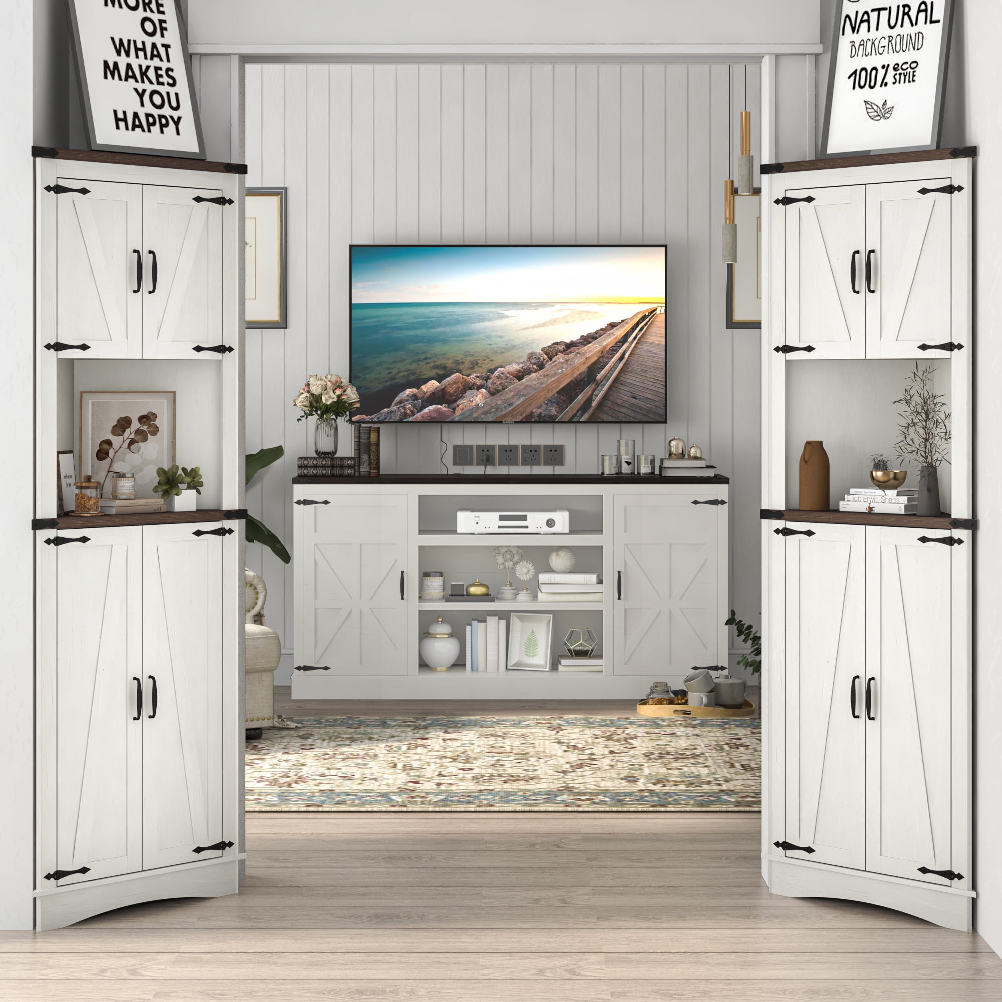 ChVans Farmhouse 68 Tall Corner w/4 Barn Doors, 5 Tier Bookcase