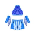thumbnail image 4 of Sholeno Girls 3Pcs Dance Set Sequin Crop Top with Shorts Gloves Outfits for Hip Hop Jazz Workout Performance Blue 16, 4 of 7