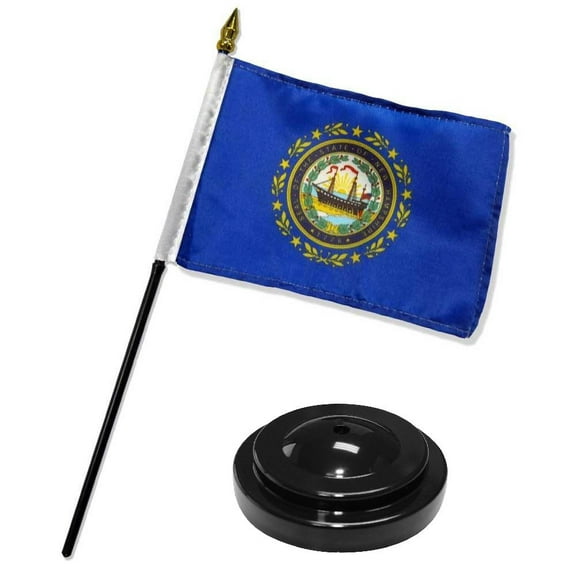 New Hampshire State Flag 4"x6" Desk Set Table Stick Black Base
