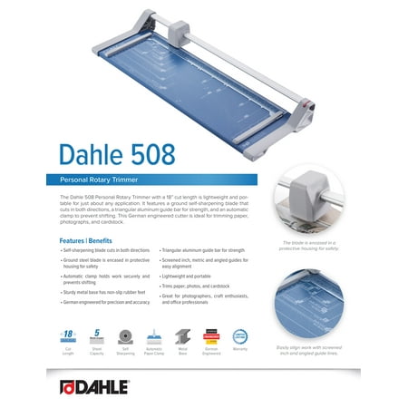 Dahle 508 Personal Rotary Trimmer, 18 Cut, 5 Sheet Max, Self-Sharpening, German Engineered Cutter