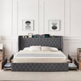 thumbnail image 3 of Bed Frame with 4 Drawers, Upholstered Platform Bed Frame with Charging Station Headboard, Queen Size Bed Frame, No Box Spring Needed, Noise-Free, Easy Assembly, 3 of 9