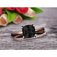 thumbnail image 1 of Shining Bridal Set Cushion Cut Gemstone 1.80 Carat Black Diamond Moissanite Engagement Ring Set Handmade Solid 10k Rose Gold Art Deco, 1 of 5