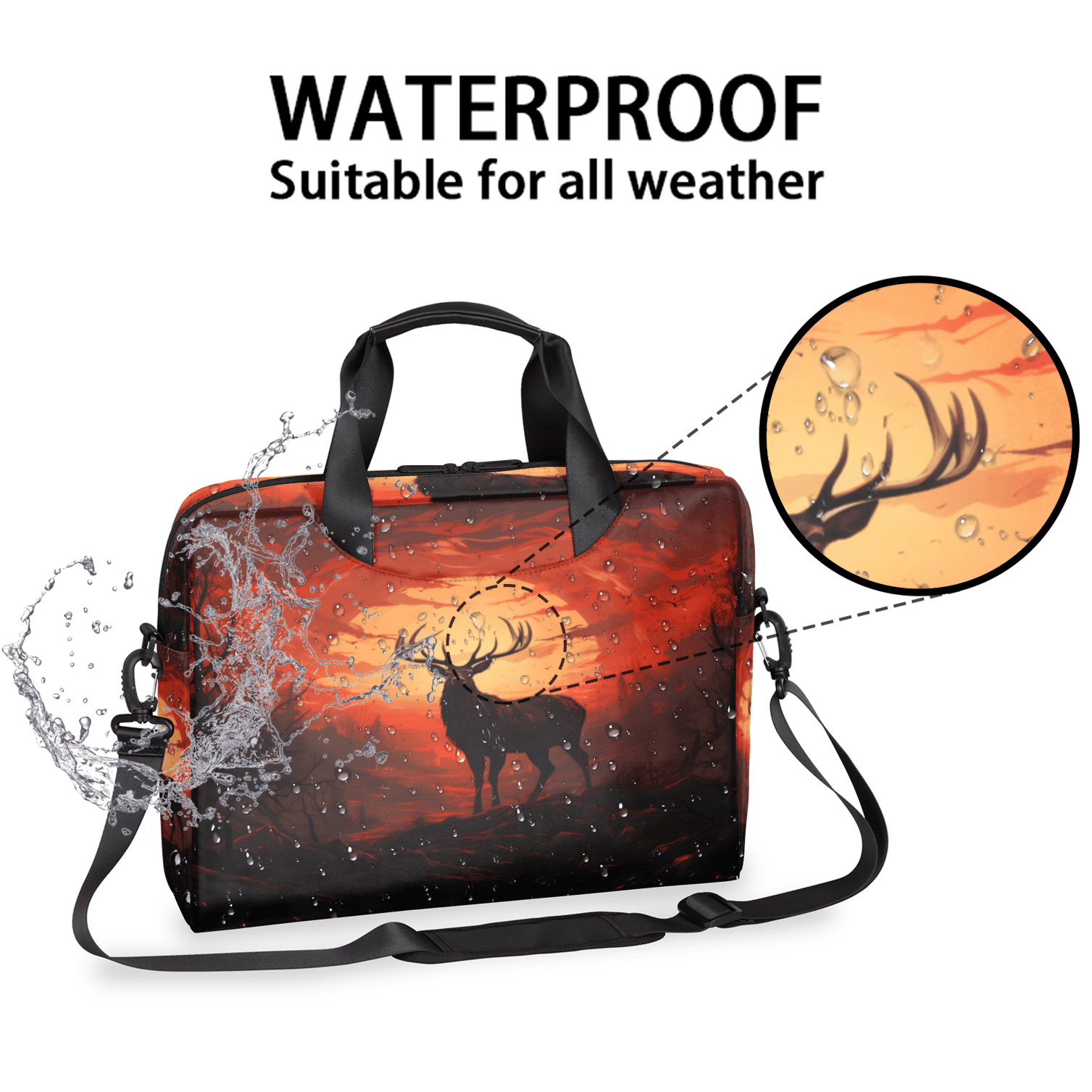 Herdesigns Deer Laptop Bag for Women Men, Computer Case Briefcase Messenger Bags, 15-15.6 inch Laptop Sleeve Shoulder Bag