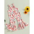 thumbnail image 3 of Bagilaanoe Toddler Baby Girl Jumpsuit Sleeveless Floral Print Romper Overalls 6M 12M 18M 24M 3T 4T Kids Long Flared Pants Summer Outfits, 3 of 7