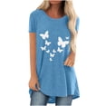 thumbnail image 1 of Mujeres moda Casual impresión camisas manga corta suelta Tee Tops túnica blusa Pompotops hfajkhk136519, 1 of 4