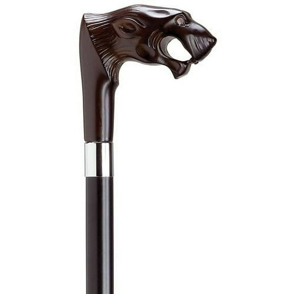 Walking Cane Unisex Lion Head Cane with Glass Eye Black Maple Shaft, Brown Handle