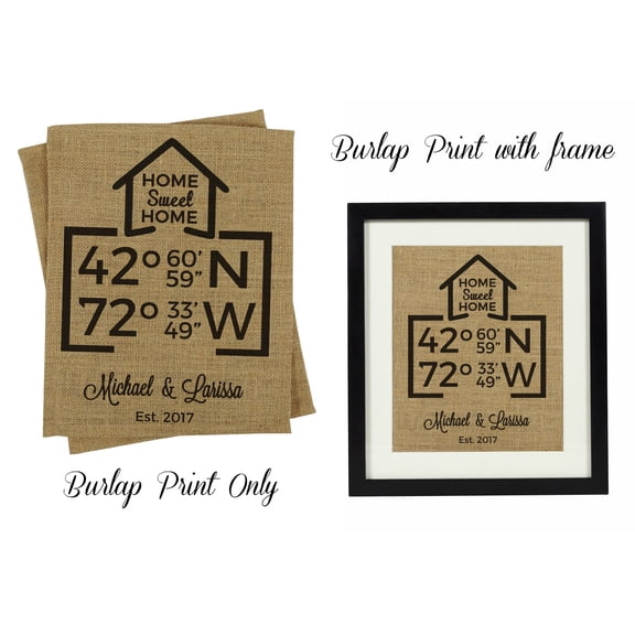 Darling Souvenir Home Sweet Home Burlap Print Wall Decor Address Coordinates Personalized Housewarming Gift-Burlap Print Only(11 x 14 Inches)