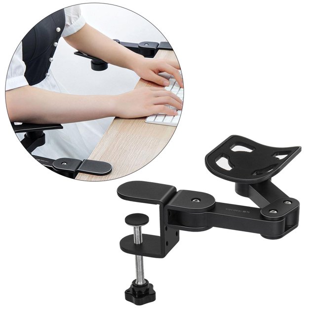 Soporte de reposabrazos para escritorio de computadora Almohadilla de reposabrazos giratoria, extensor de reposabrazos con base de abrazadera, CUTICAT Soporte para reposabrazos