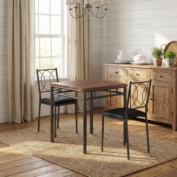 Farmhouse Dining Table Set for 2 - Dining Table with Upholstered Chairs, Wood Kitchen Table Set, Space-Saving Apartment Dining Furniture - Ideal for Small Spaces