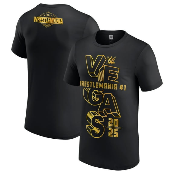 Men's Black WrestleMania 41 Stacked 3D Vegas T-Shirt