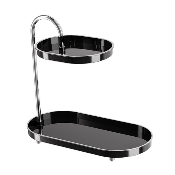 Organizador de baño de 2 niveles, soporte para cosméticos, estante de almacenamiento de maquillaje hecho a mano para Negro con plata