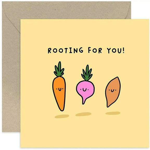 Encouraging Greeting Card – "Rooting For You!" Cute Vegetable Design – Perfect for Support and Motivation – Envelope Included, Blank Inside