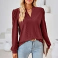 thumbnail image 4 of qolati Women's Dressy Casual Embroider Long Sleeve Shirts 2023 Elegant V Neck Puffy Sleeve Tunic T-Shirt Loose Fit Basic Going Out Work Tops, 4 of 6