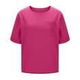 thumbnail image 5 of VEKDONE Womens Linen Tshirts Short Sleeve Crewneck Tunic Tops Summer Loose Fit Breathable Gauze Shirts Solid Color Lounge Blouse with Pockets Hot Pink XXXL, 5 of 9